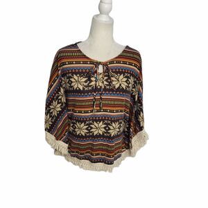 Y2K DELIA'S top fair isle‎ snowflake fringe poncho M